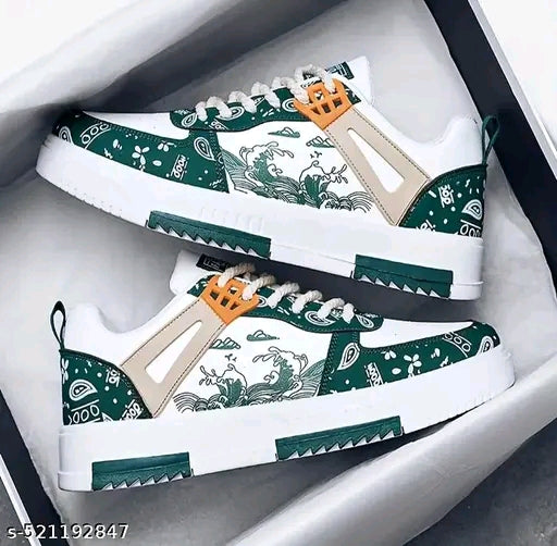 "Wave Vibe Green Printed Sneakers – Street Style Redefined"