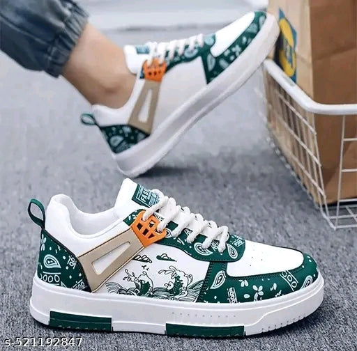 "Wave Vibe Green Printed Sneakers – Street Style Redefined"