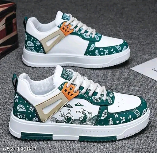 "Wave Vibe Green Printed Sneakers – Street Style Redefined"